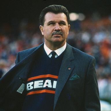 PHOTO: Head Coach Mike Ditka of the Chicago Bears looks on from the sidelines against the Washington Redskins during an NFL football game, Nov. 26, 1989, at RFK Stadium in Washington, D.C.