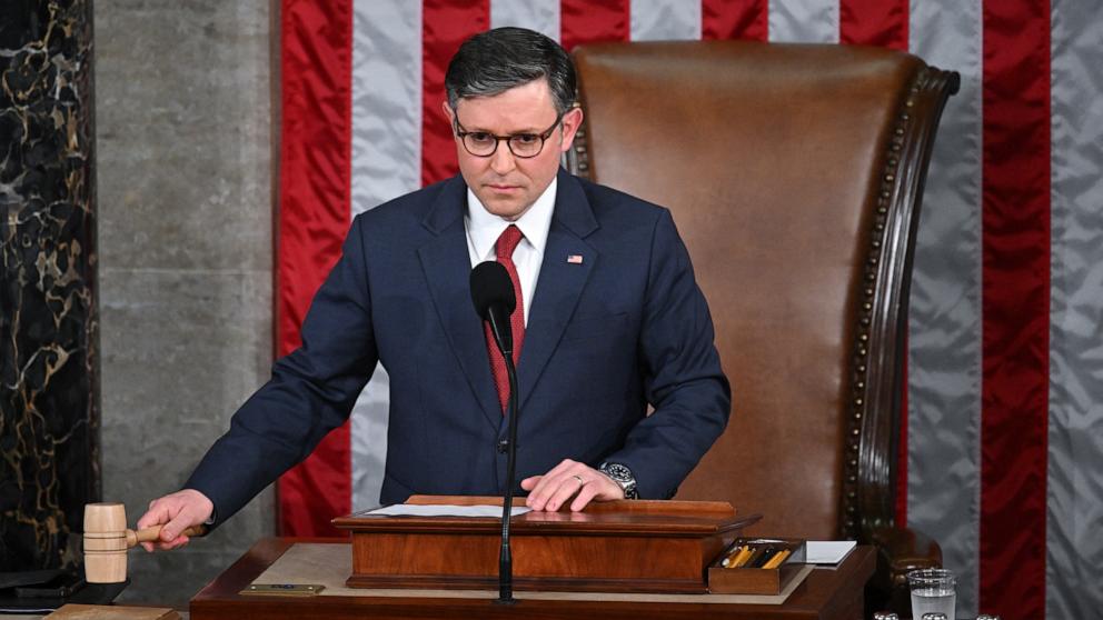 PHOTO: Speaker of the House Mike Johnson gavels in the first session of the 119th Congress, in the House Chamber at the Capitol in Washington, Jan. 3, 2025.