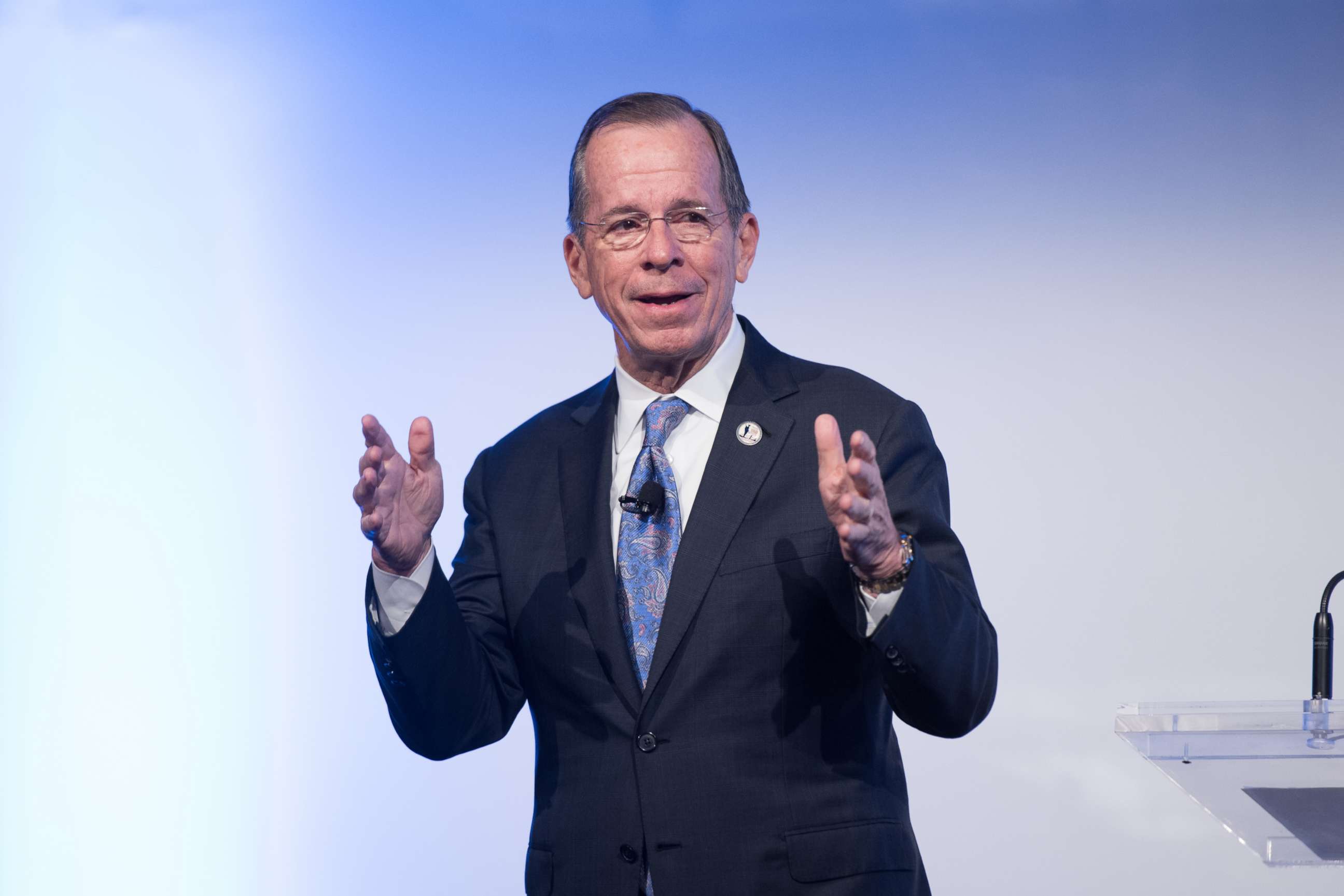 PHOTO: Admiral Michael Mullen speaks at an event on April 26, 2017, in New York City. 