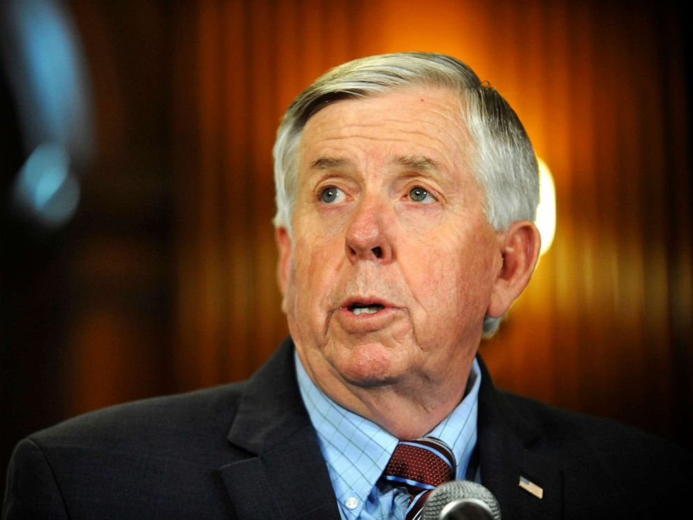 PHOTO: Missouri Gov. Mike Parson addresses the media during a news conference in his Capitol office in Jefferson City, Mo., May 29, 2019.