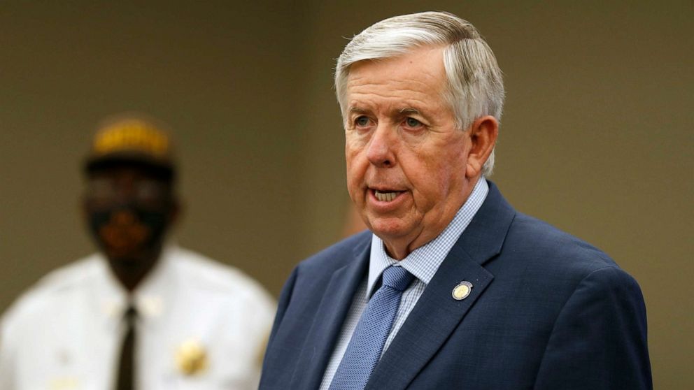 PHOTO: Missouri Gov. Mike Parson speaks during a news conference in St. Louis., Aug. 6, 2020.