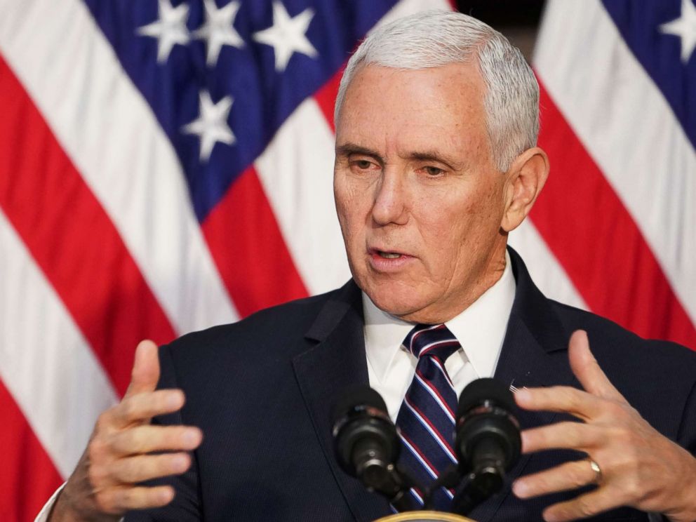 PHOTO: Vice President Mike Pence speaks during an event at the Eisenhower Executive Office Building next to the White House in Washington, Nov. 29, 2018.