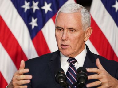 PHOTO: Vice President Mike Pence speaks during an event at the Eisenhower Executive Office Building next to the White House in Washington, Nov. 29, 2018.