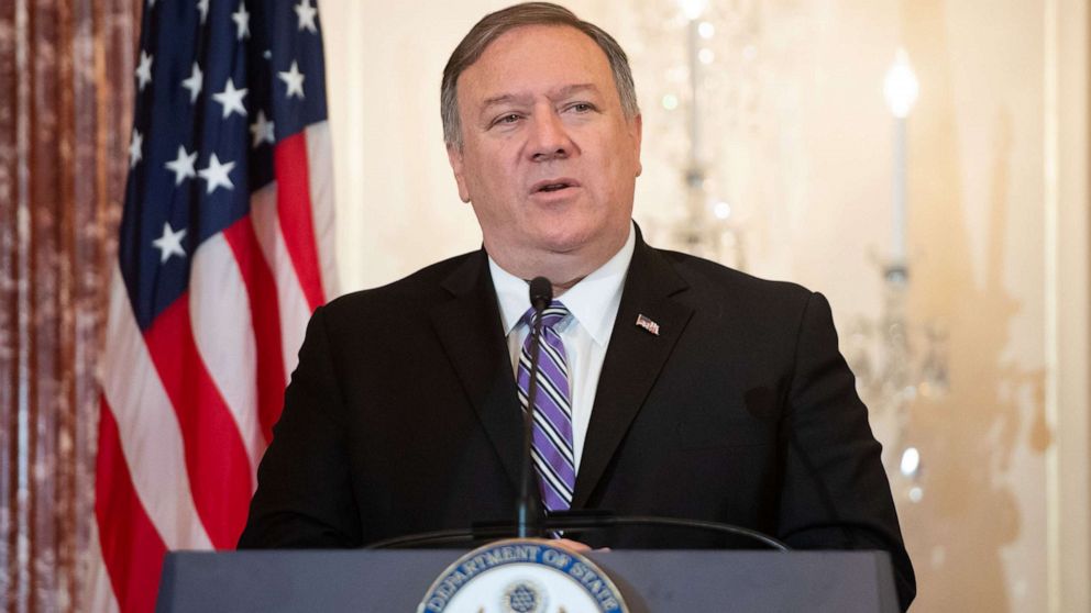 PHOTO: Secretary of State Mike Pompeo speaks during the release of the 2019 Trafficking in Persons Report at the State Department in Washington, on June 20, 2019.