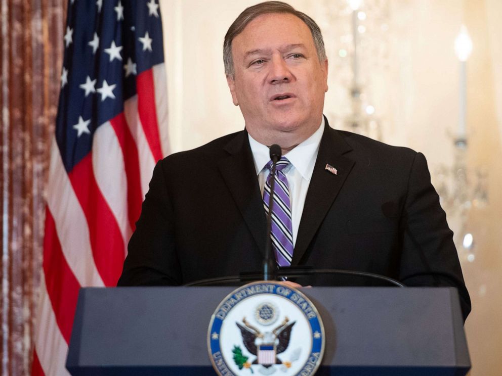 PHOTO: Secretary of State Mike Pompeo speaks during the release of the 2019 Trafficking in Persons Report at the State Department in Washington, on June 20, 2019. 