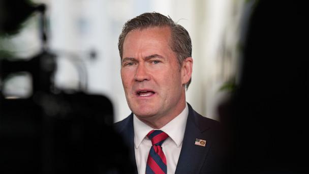 National Security Advisor Mike Waltz speaks during a television interview at the White House, May 1, 2025, in Washington.
