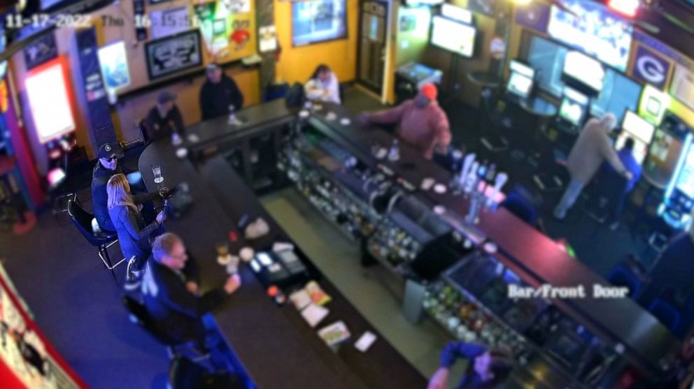 PHOTO: Surveillance footage shows Kim Mikulance and Timothy Olson, both unblurred, together in a bar on Nov. 17, 2022. Police said Olson is a person of interest in the investigation of Mikulance's death. He is not a suspect at this time.