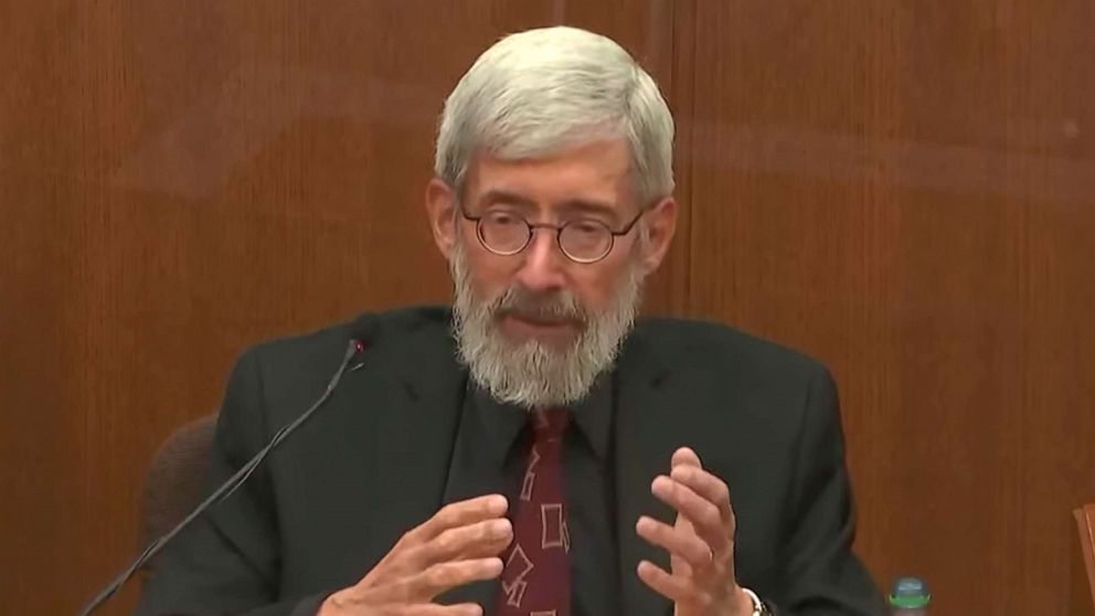 PHOTO: In this screen grab from video, Dr. Laurence Miller, a psychologist, testifies, Dec.17, 2021, in the trial of former Brooklyn Center police Officer Kim Potter in Minneapolis. 