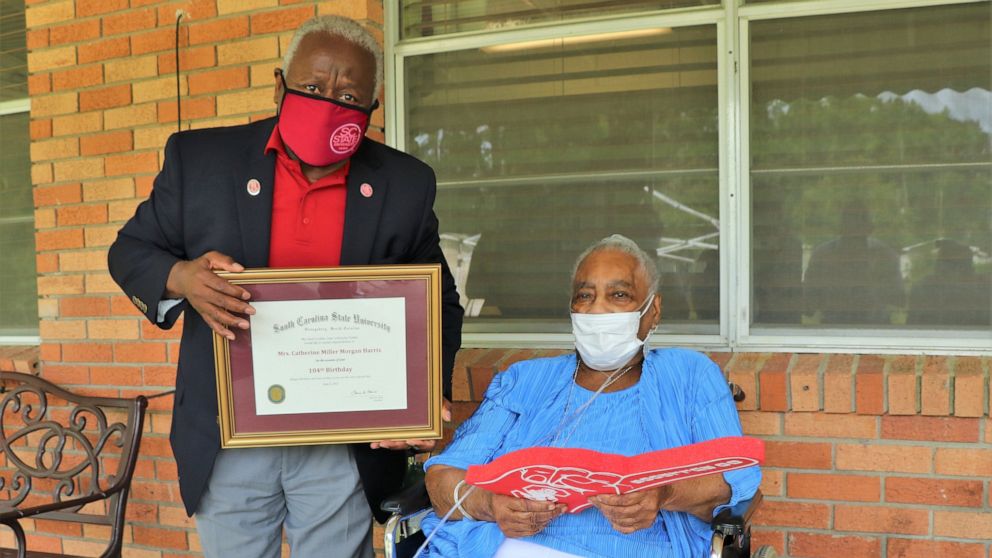 Catherine Miller Morgan Harris, 104, was surprised by her alma mater, South Carolina State University.