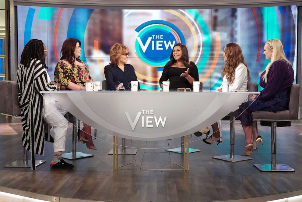 PHOTO: Mindy Kaling joins "The View" co-hosts Whoopi Goldberg, Ana Navarro, Joy Behar, Sunny Hostin, and Mindy Kaling on Friday, June 7, 2019.