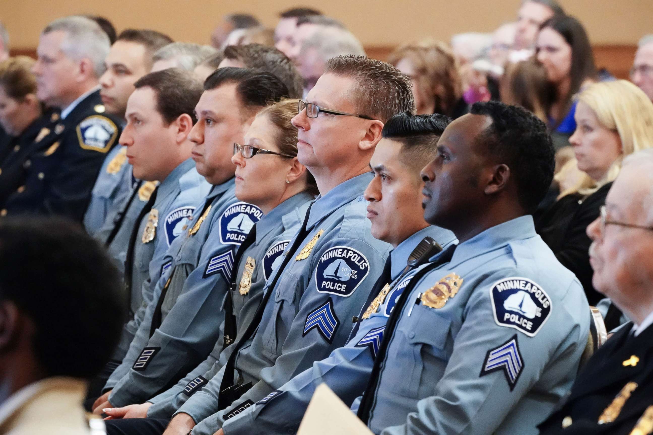 PHOTO: New sergeants are sworn in for the Minneapolis Police Department promotional ceremony in south Minneapolis, April 17, 2018.