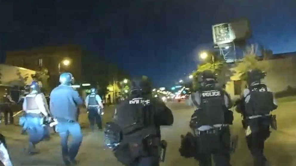 PHOTO: Newly released body camera footage shows Minneapolis police officers shooting protesters with rubber bullets.
