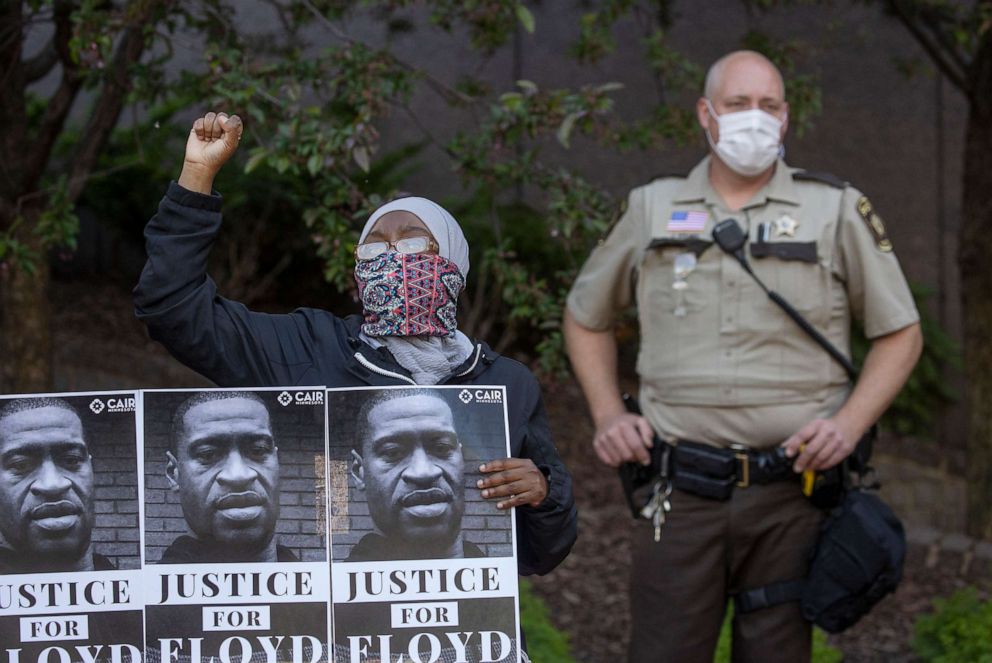 PHOTO: A protester holds a sign during a demonstration on May 28, 2020, in Minneapolis.