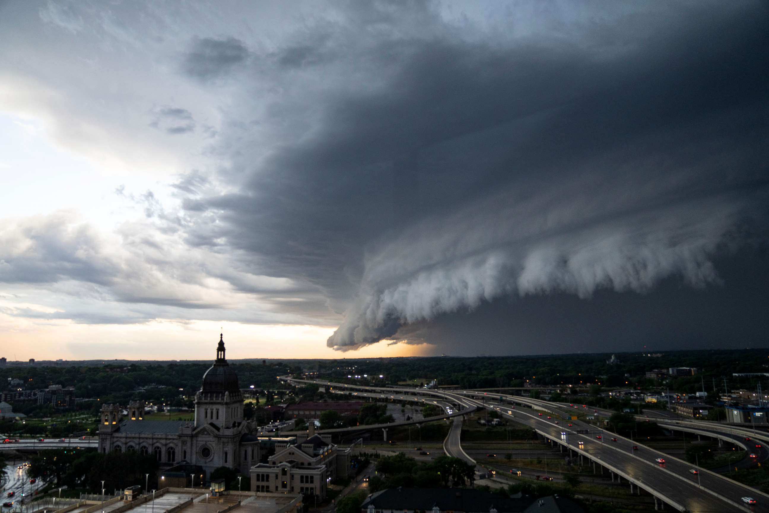 PHOTO: Storm clouds roll in over the Basilica of Saint Mary in Minneapolis, July 12, 2022.