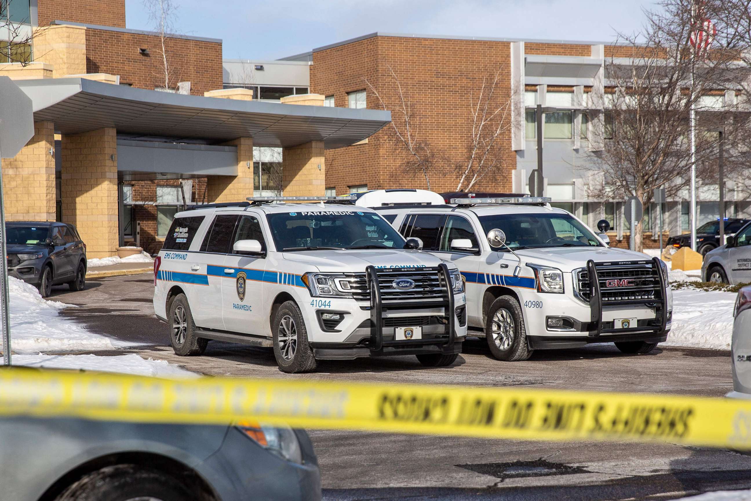 PHOTO: Police vehicles sit in front of South Education Center Academy in Richfield, Minn., on Feb. 1, 2022.