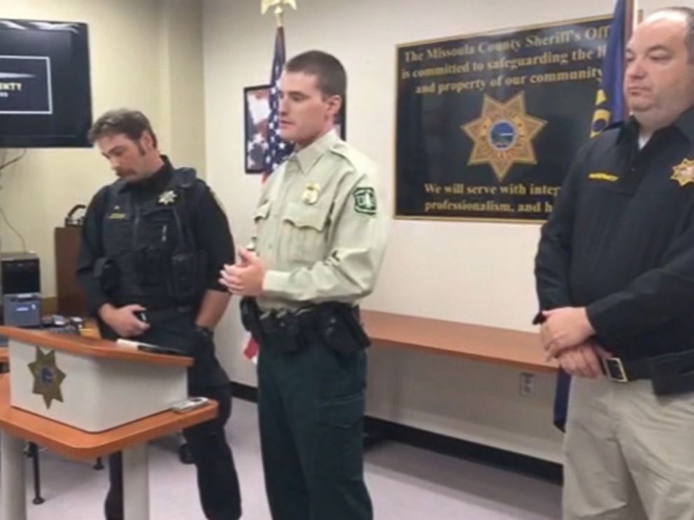 PHOTO: Missoula County Deputy Ross Jessop and U.S. Forest Service Officer Nick Scholz described how they found the miracle baby buried under a pile of sticks in the woods.