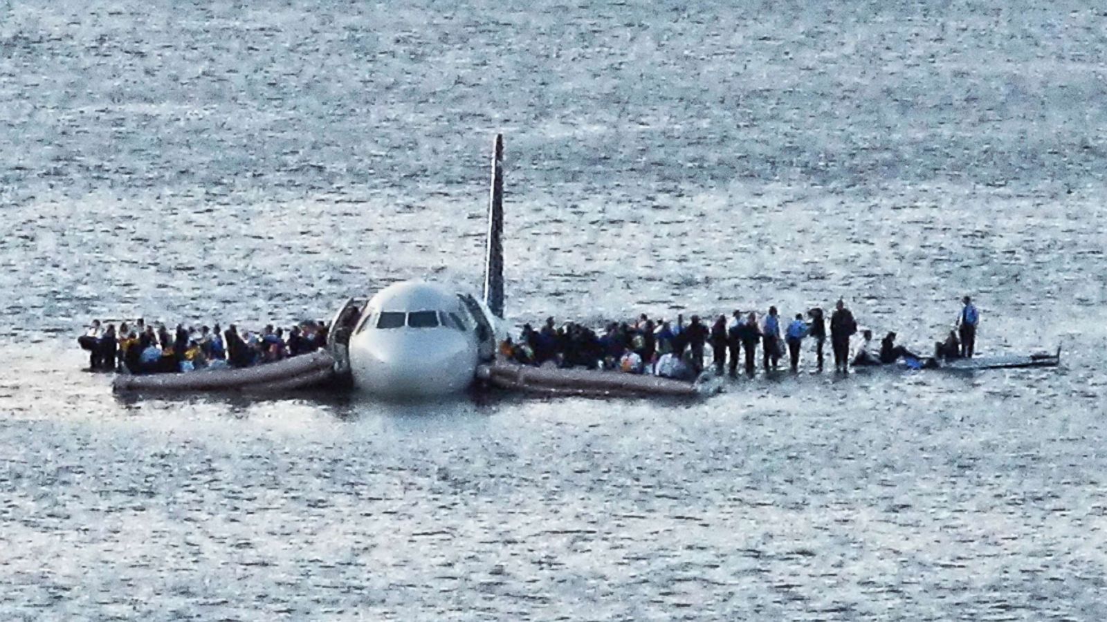 PHOTO: In this Jan. 15, 2009 file photo, airline passengers wait to be rescued on the wings of a US Airways Airbus 320 jetliner that safely ditched in the frigid waters of the Hudson River in New York, after a flock of birds knocked out both its engines.