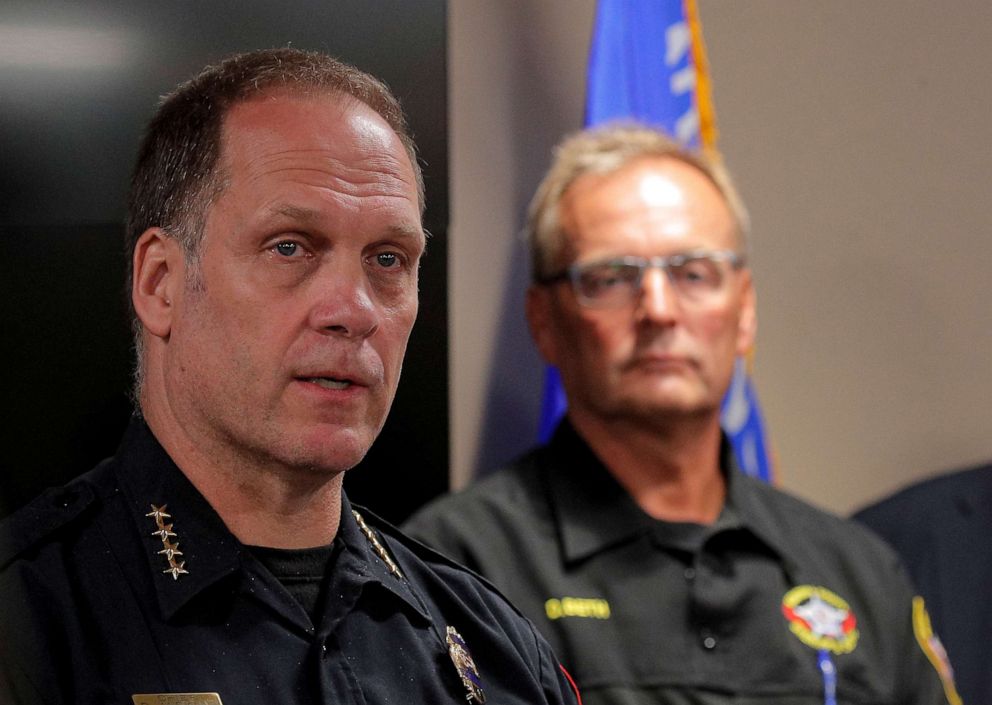PHOTO: Daniel Miskinis, Kenosha police chief, speaks during a news conference, regarding the protests and shootings that came after Jacob Blake was shot by police, in Kenosha, Wisc., Aug. 26, 2020.