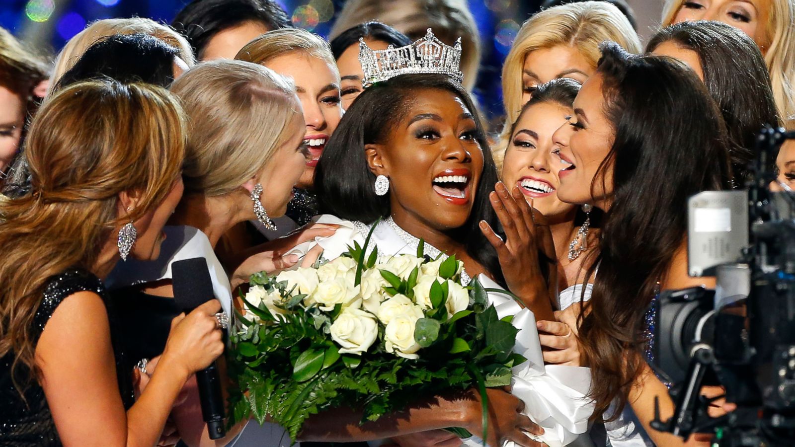 PHOTO: Nia Franklin, center, reacts after being named Miss America 2019, Sunday, Sept. 9, 2018, in Atlantic City, N.J.