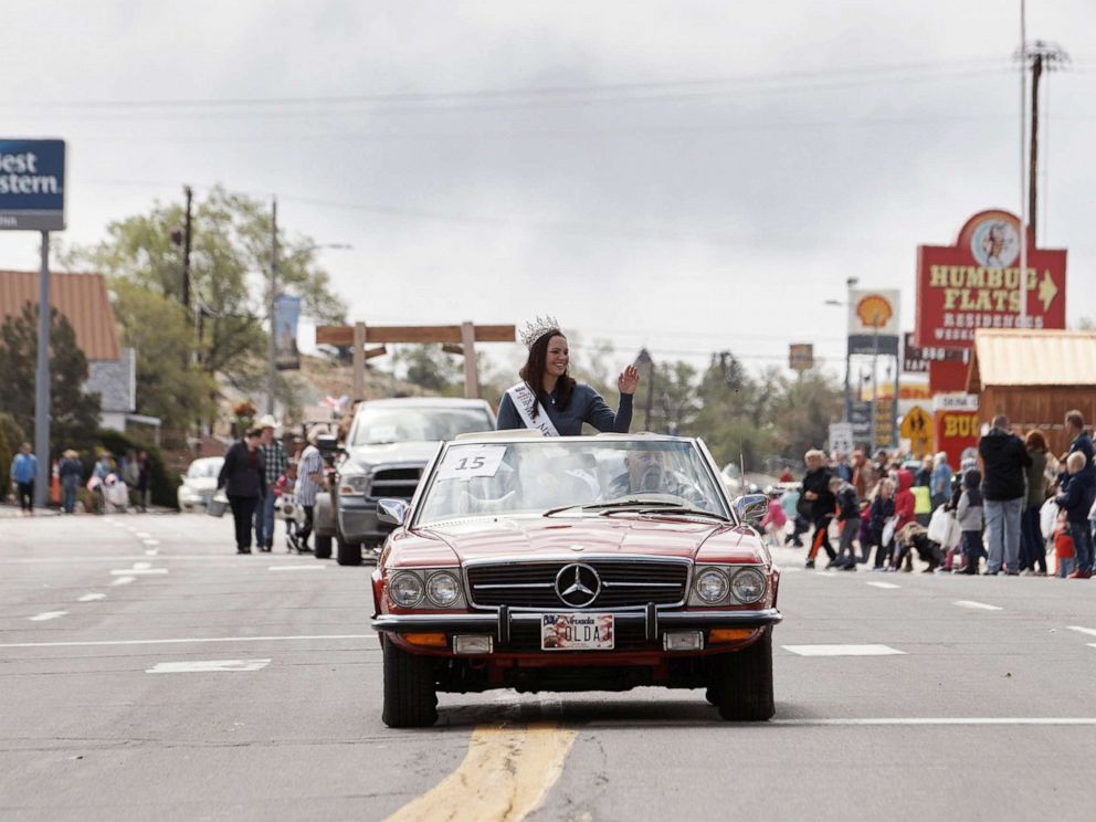 PHOTO: In this May 25, 2019, file photo, Ms. Nevada State Katie Williams waves from a car during a parade in Tonopah, Nevada.