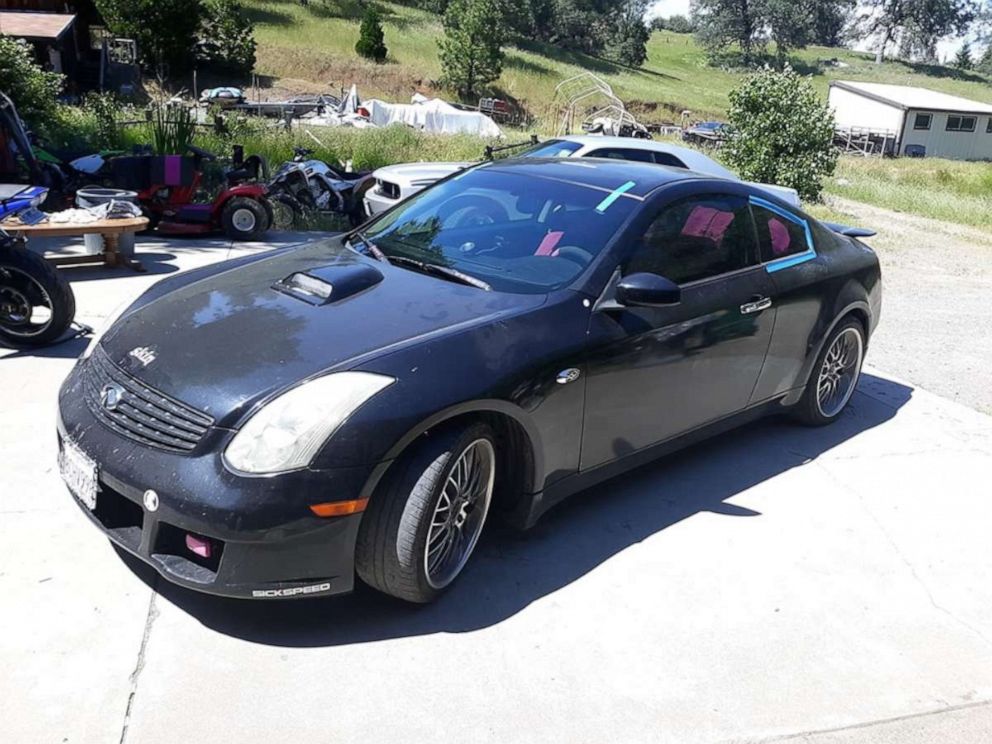 PHOTO: Heather owns a 2005 black Infinity coupe with pink bow stickers on it.