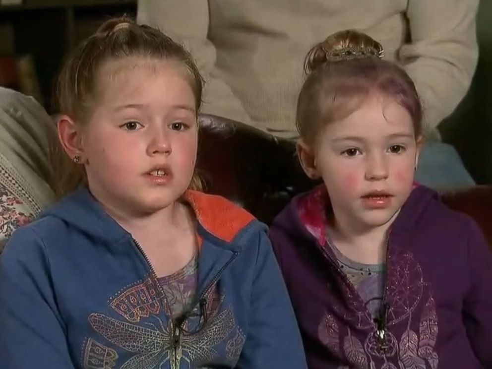 PHOTO: Sisters 8-year-old Leia Carrico and 5-year-old Caroline Carrico speak to the media about surviving in the woods for 2 days.