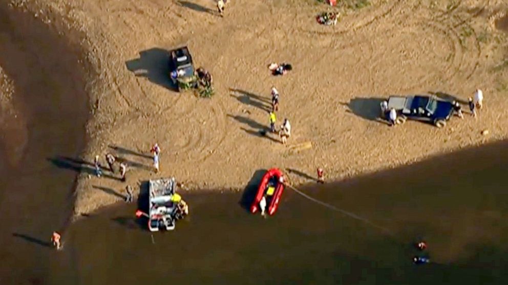 PHOTO: An aerial image from video shows crews searching for 3-year old Dwight Dinsmore, who went missing from a camping area in Armstrong County, Bethel Pa., Aug. 14, 2021.