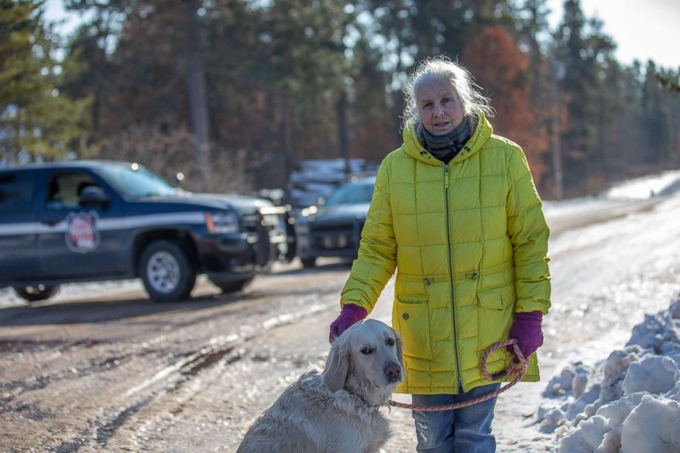 PHOTO: Jeanne Nutter speaks to the press on Jan. 11, 2019 in Gordon, Wis. Nutter, walking her dog near the cabin she owns with her husband Forrest on Jan. 10, encountered Jayme Closs coming out of nearby woods.