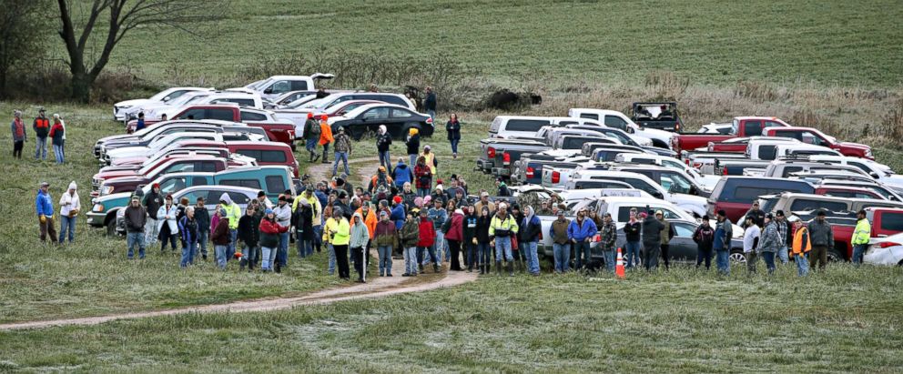 PHOTO: Hundreds of volunteers gather, Oct. 23, 2018, in Barron, Wis., to assist in the search for Jayme Closs, a missing teenage Wisconsin girl, whose parents were killed in the family's home. 