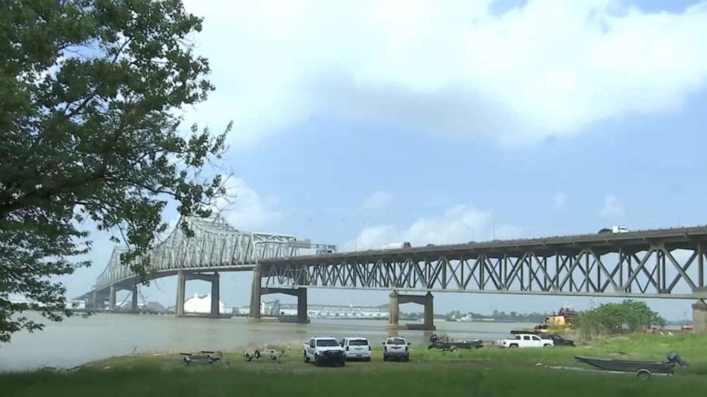 PHOTO: The area around the Mississippi River Bridge is being searched in an effort to find 18-year-old LSU student Kori Gauthier in Baton Rouge, La., April 9, 2021.
