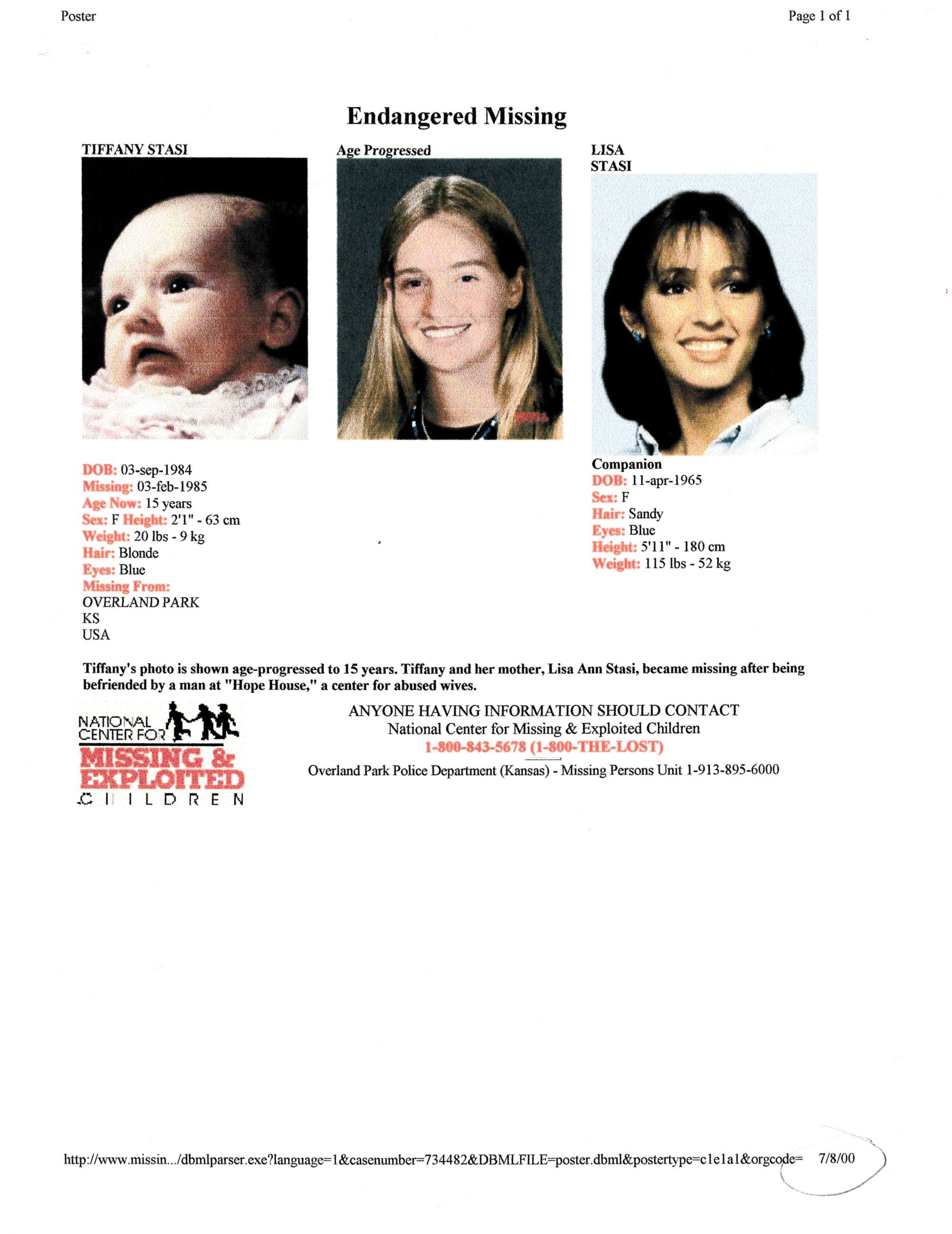 PHOTO: A missing poster for Lisa Stasi and her infant daughter Tiffany.