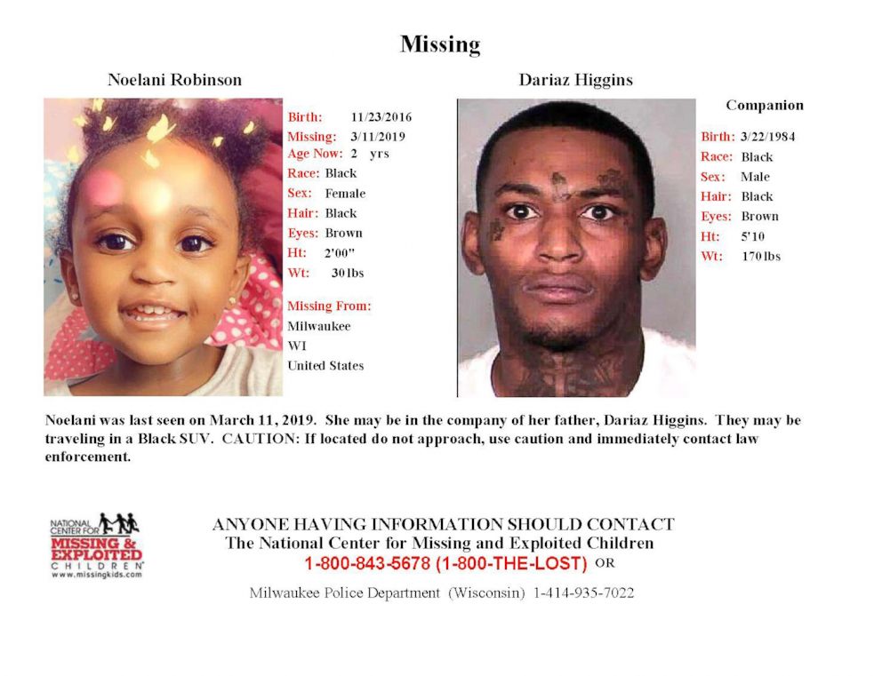 PHOTO: Authorities are looking for missing 2-year-old Noelani Robinson. Noelani was last seen with Dariaz Higgi.