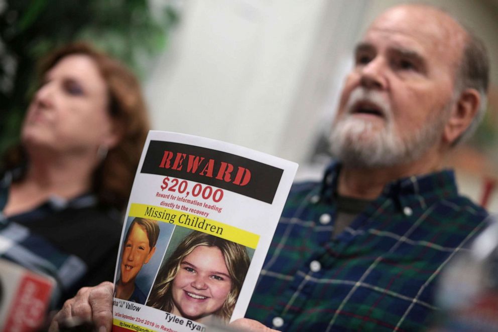 PHOTO: Kay and Larry Woodcock speak to members of the media in Rexburg, Idaho, Jan. 7, 2020 about the reward they are offering for information that leads to the recovery of Joshua Vallow and Tylee Ryan, who were last seen in September 2019.