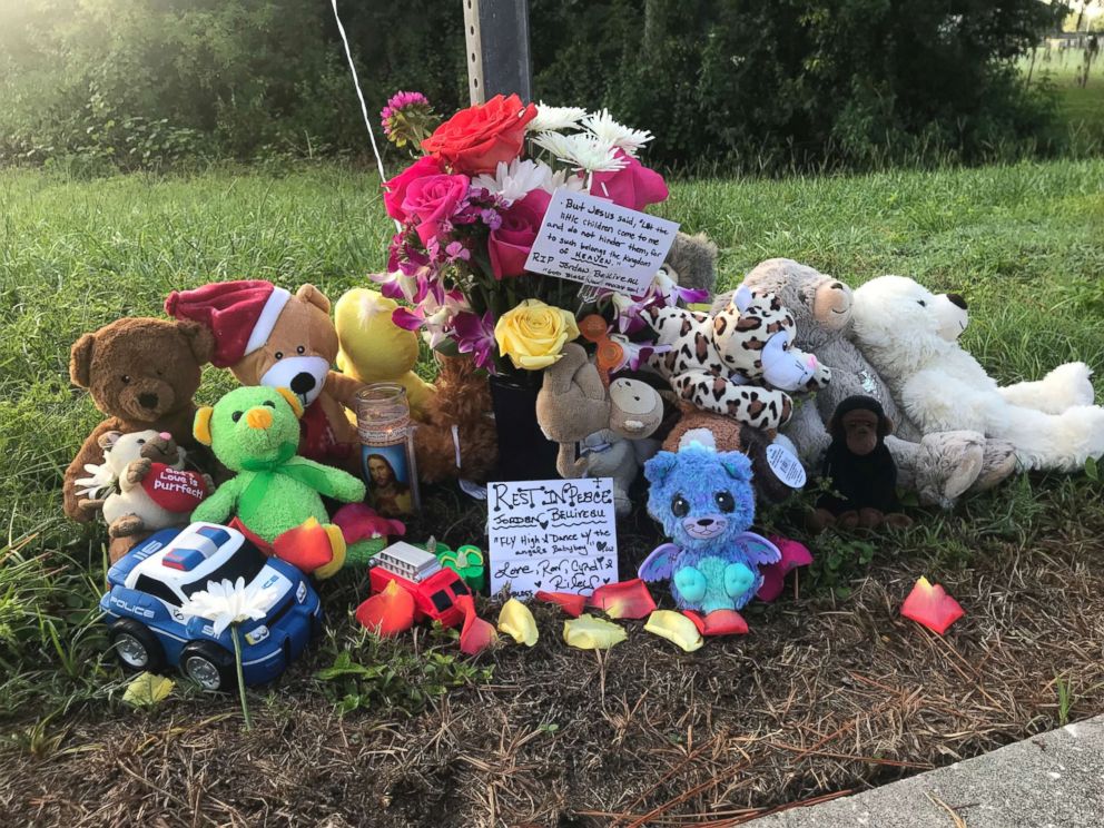 PHOTO: A memorial for Jordan Belliveau, a 2-year-old boy who was found dead in the woods on Tuesday, sits at Lake Avenue NE and McMullen Road, Sept. 5, 2018, in Largo, Fla.