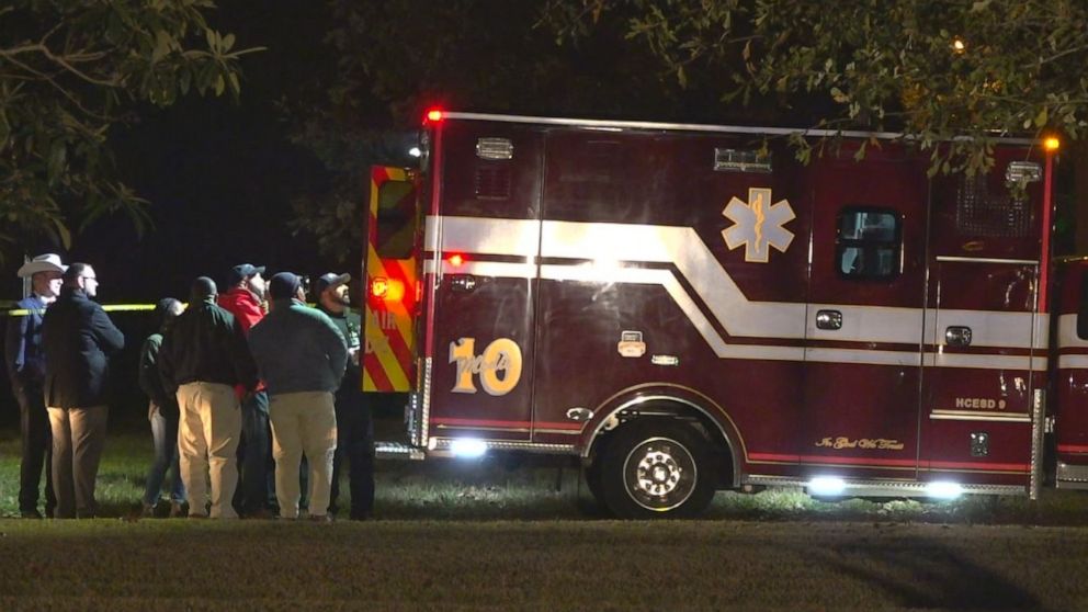 PHOTO: An ambulance responds to the scene outside Houston where authorities discovered an infant child believed to be connected to the case of missing Austin mother Heidi Broussard, Dec, 19, 2019. 