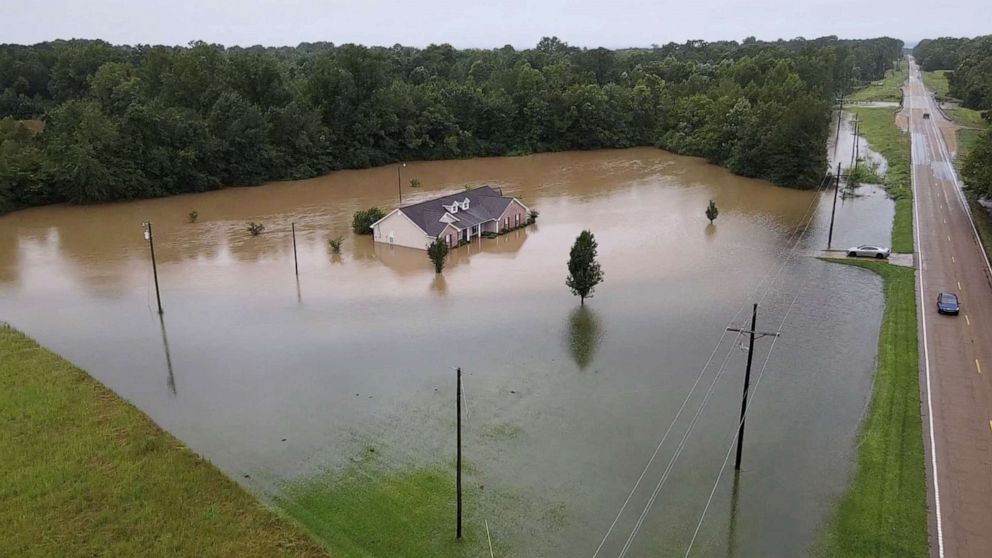PHOTO: A building is submerged amid flooding in Canton, Miss., Aug. 24, 2022.