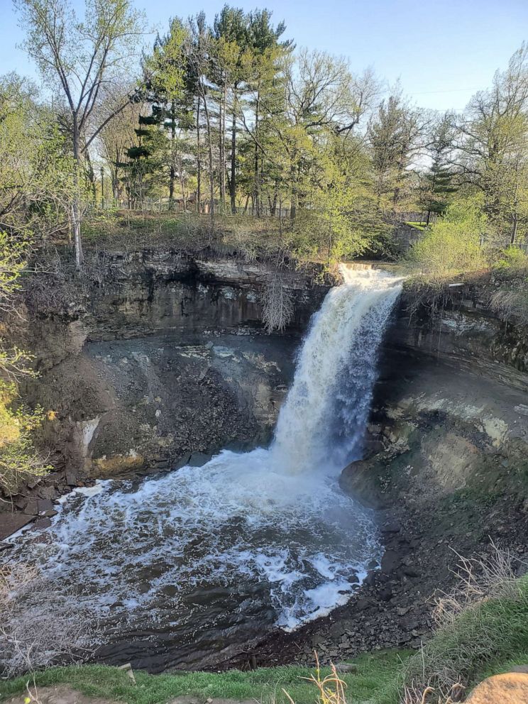 PHOTO: Minnehaha Falls in Minneapolis is shown on May 12, 2022, when water was flowing in the creek.
