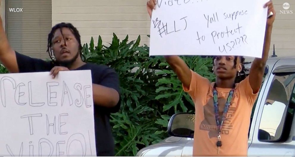 PHOTO: Protesters rally outside the Police Department headquarters after the death of teen Jaheim McMillan who was shot by poice in Gulfport, Miss., Oct. 11, 2022.