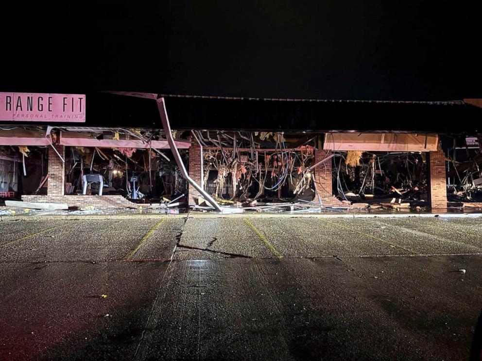 PHOTO: In this photo released by the Missouri State Highway Patrol, damaged buildings are shown in Rolla, Missouri, on March 14, 2025.