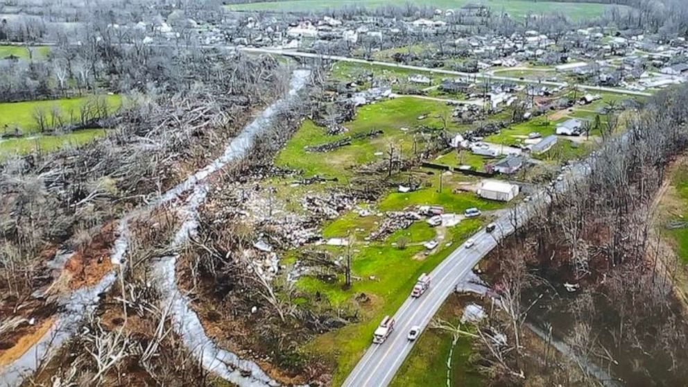 PHOTO: Authorities confirmed fatalities and injuries in a suspected tornado west of Marble Hill, Mo., early Wednesday, April 5, 2023.
