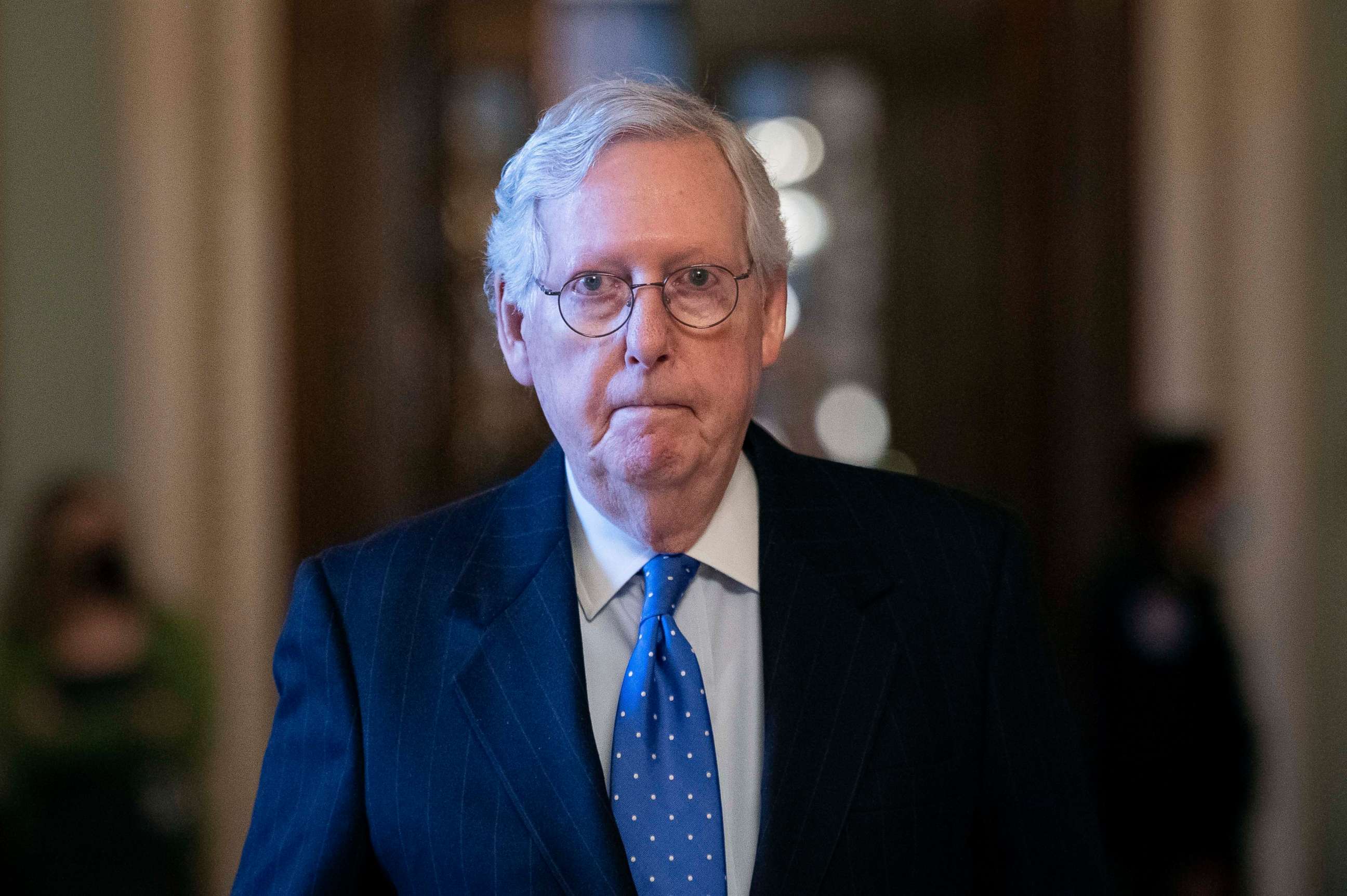 PHOTO: Senator Mitch McConnell walks through the U.S. Capitol, in Washington, D.C., Feb. 3, 2022.