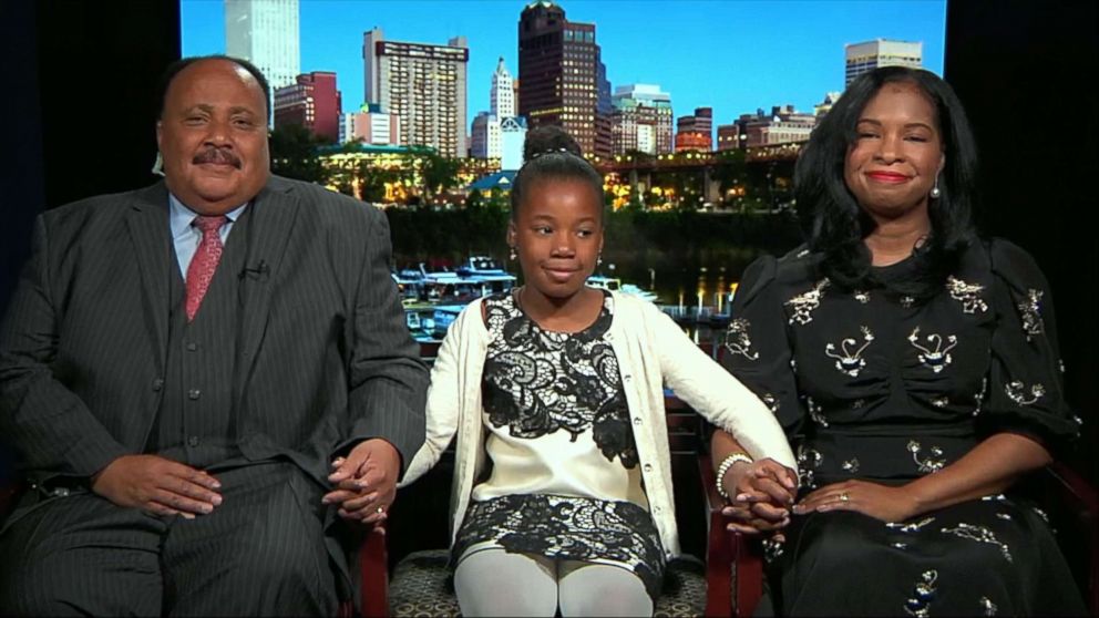 PHOTO: Martin Luther King III, Yolanda Renee King and Arndrea Waters King speak on "GMA" on the 50th anniversary of the assassination of the Rev. Martin Luther King Jr.