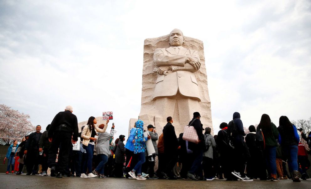PHOTO: Attendees are seen during a silent march and rally on the National Mall to mark the 50th anniversary of the assassination of civil rights leader Rev. Martin Luther King Jr. in Washington, D.C., on April 4, 2018.