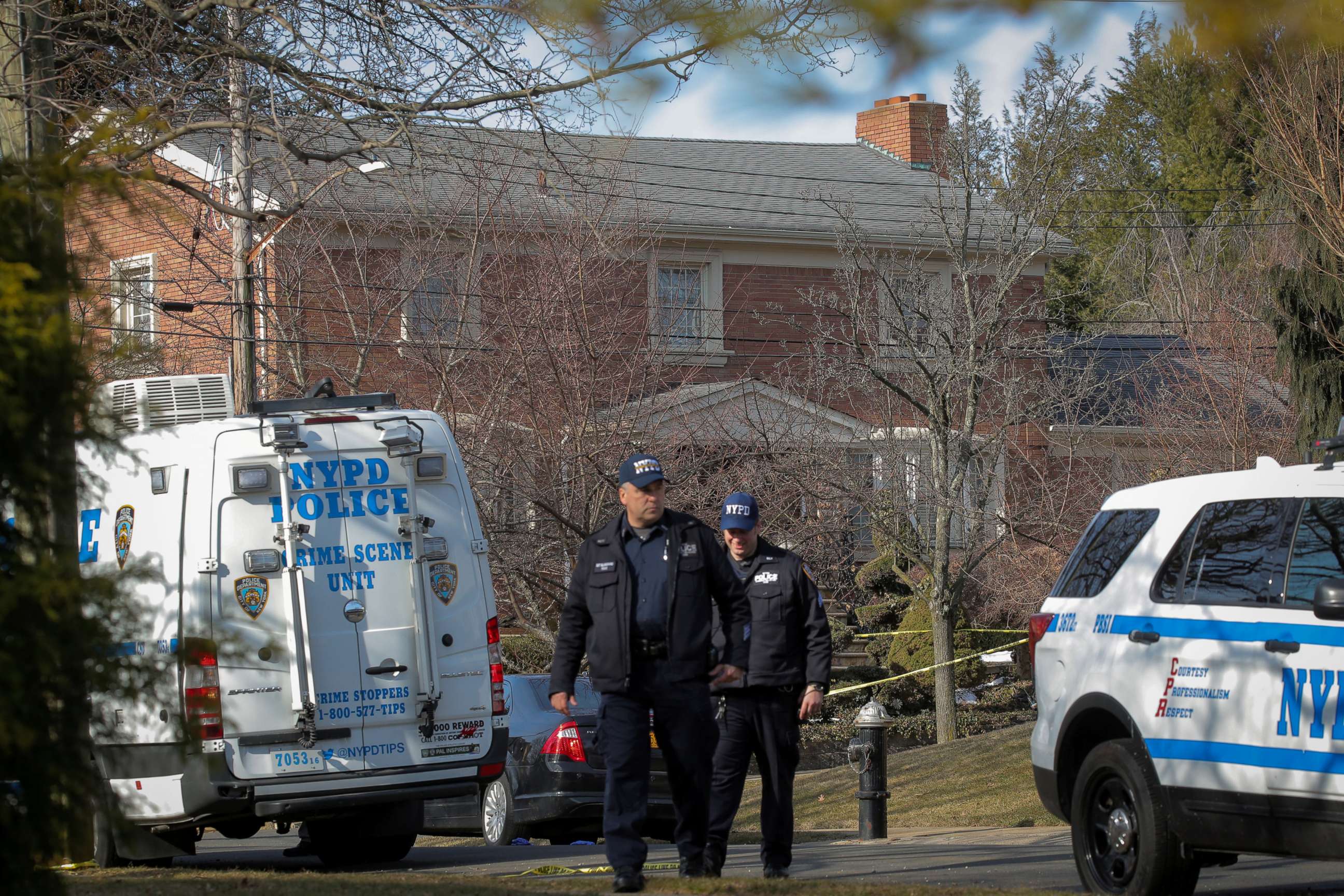 PHOTO: New York City Police officers investigate the scene where reported New York Mafia Gambino family crime boss, Francesco "Franky Boy" Cali, was killed outside his home in the Staten Island borough of New York, March 14, 2019.