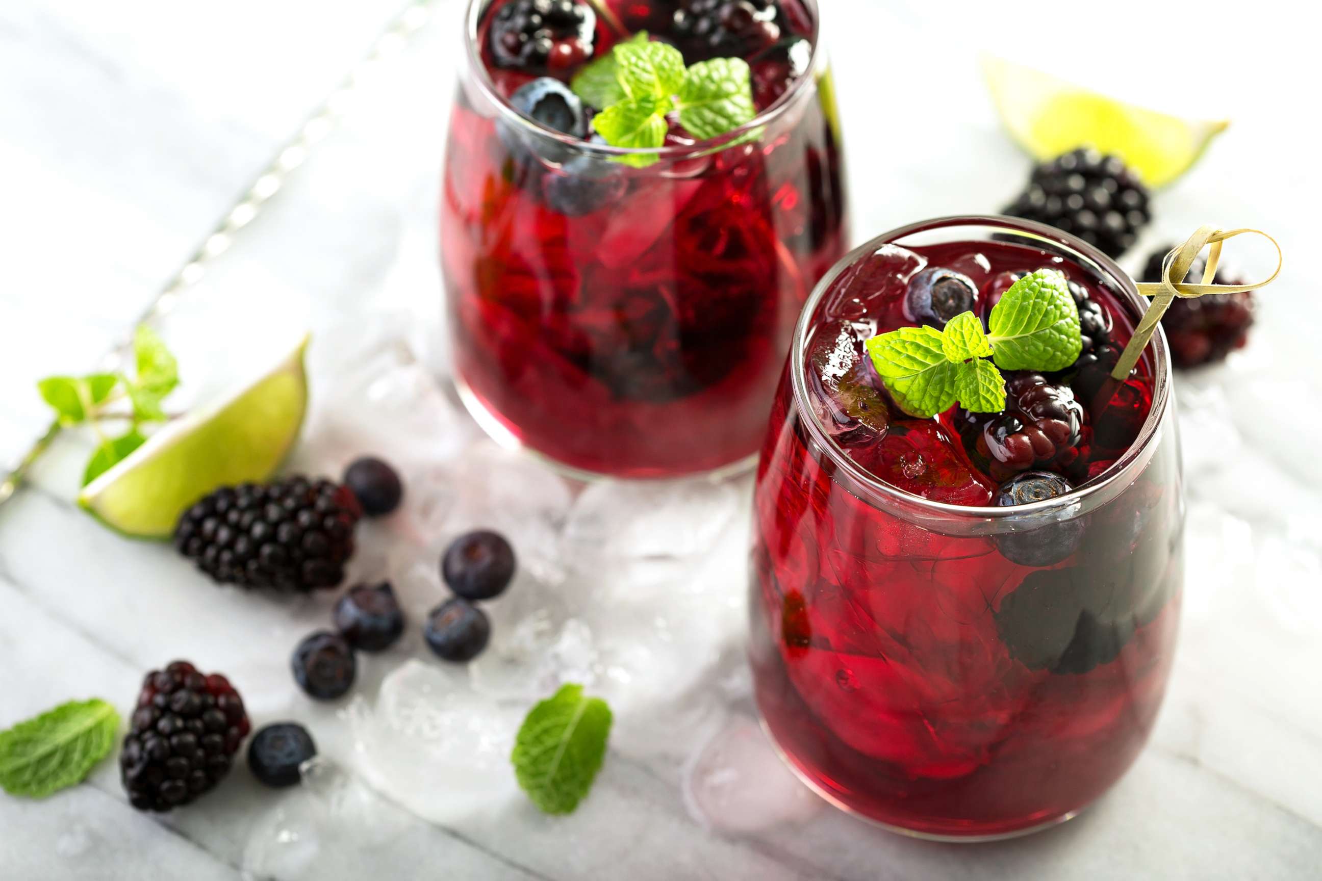PHOTO: A muddled berry iced tea mocktail is photographed.