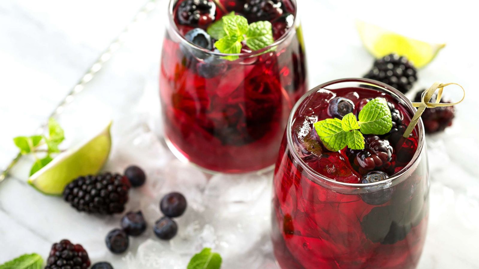 PHOTO: A muddled berry iced tea mocktail is photographed.