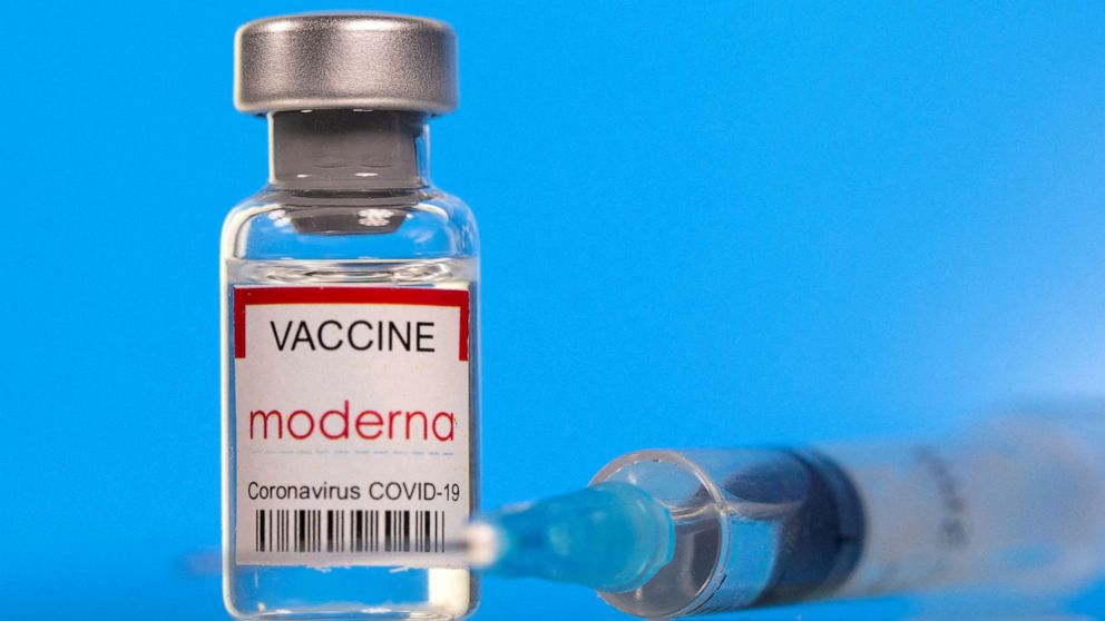 FILE PHOTO: A vial labelled with the Moderna coronavirus disease (COVID-19) vaccine is seen in this illustration picture taken March 19, 2021. 
