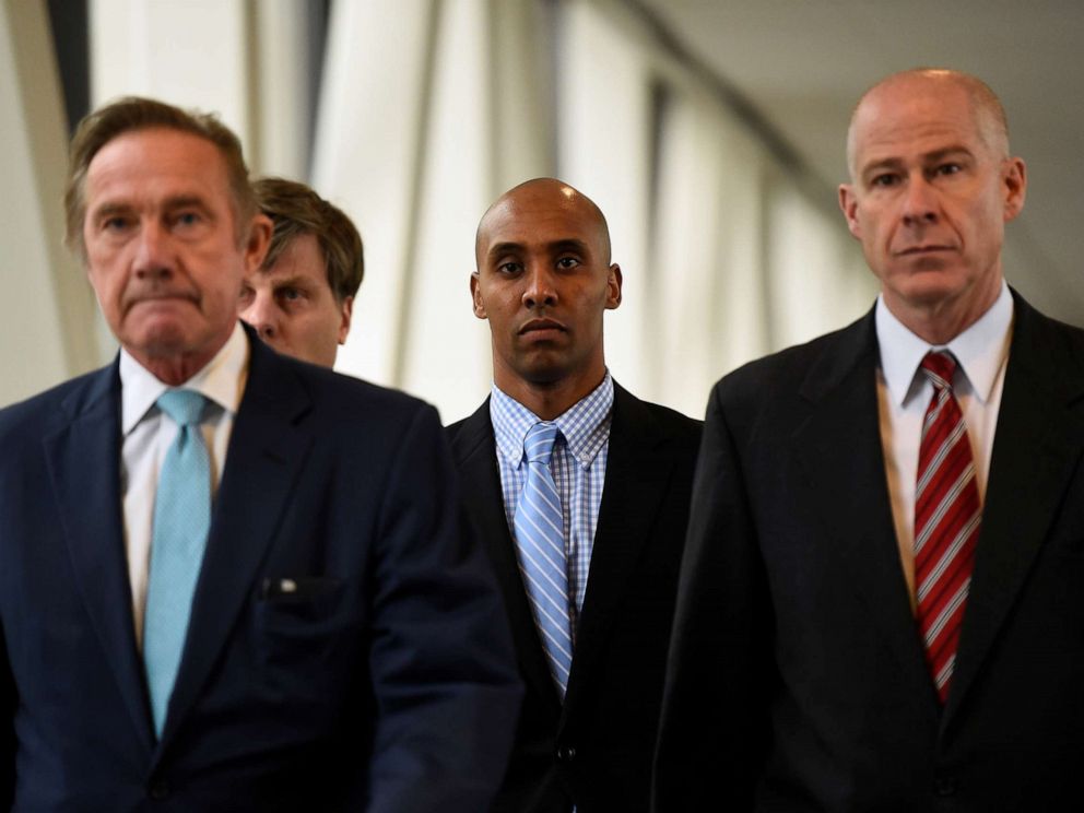 PHOTO: Mohamed Noor, center, a former Minnesota cop who was sued for killing an Australian woman, entered the Minneapolis, Minnesota courthouse on April 30, 2019.