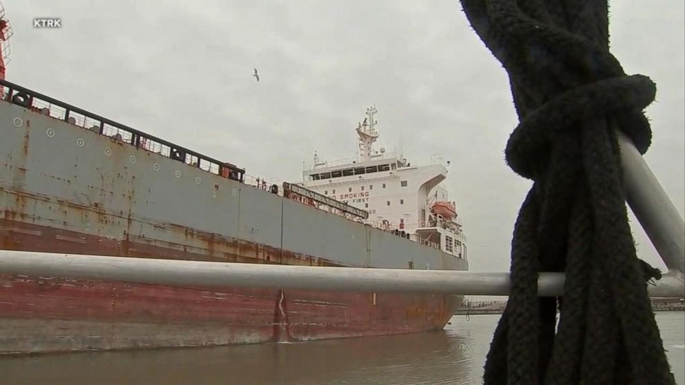 PHOTO: The docked ship was where a man was left unconscious after fermented molasses caused a hazardous environment in a cargo hold.