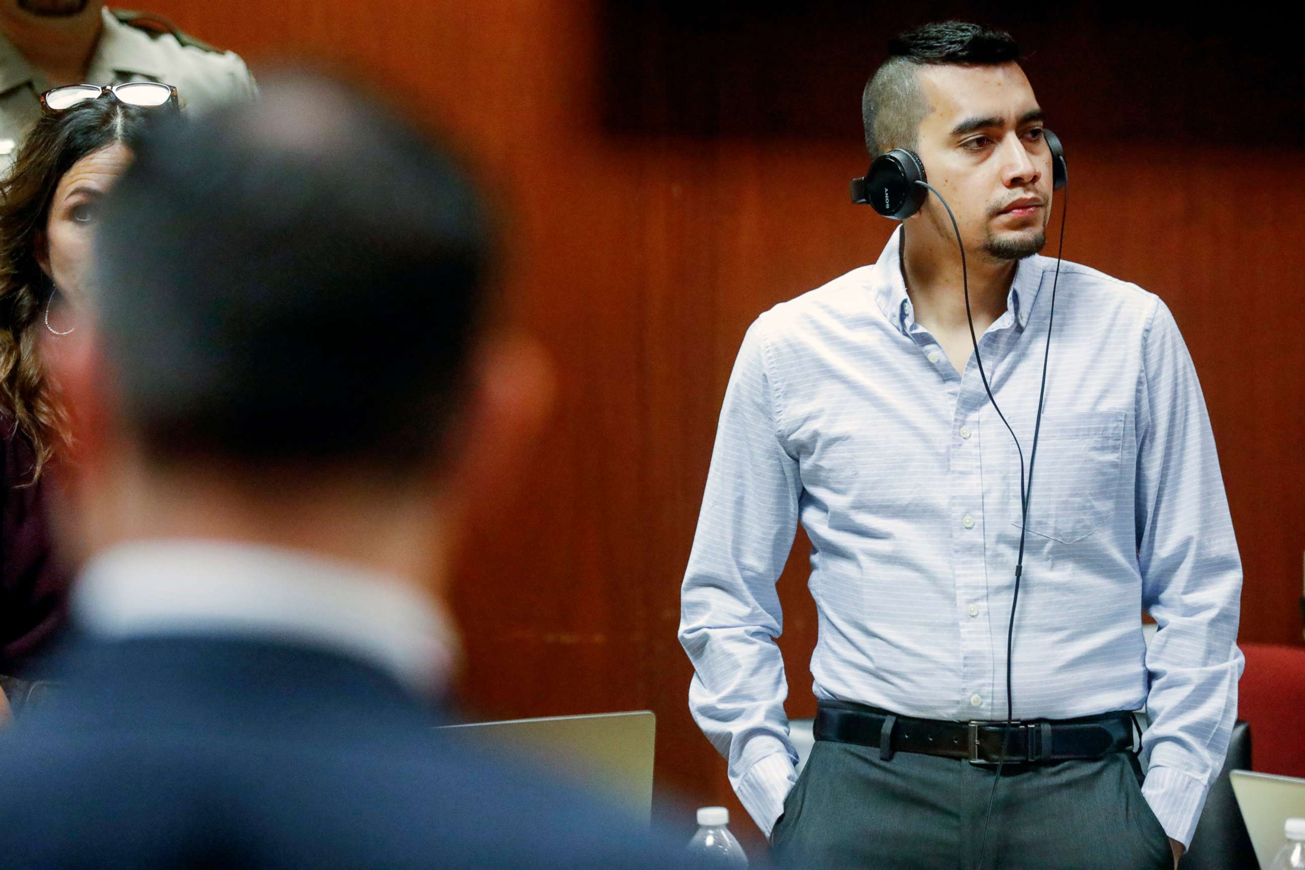 PHOTO: Cristhian Bahena Rivera stands as jurors enter the courtroom during the second day of testimony of his trial at the Scott County Courthouse in Davenport, Iowa, on May 20, 2021.